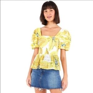 FARM RIO Azalea yellow floral print top